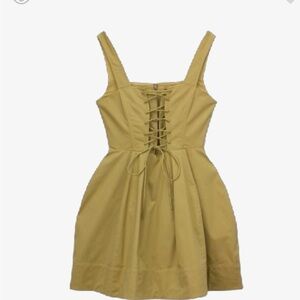 STAUD Yellow Lace-Up Mini Dress